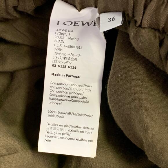 LOEWE Size 4 Green Olive Silk Elastic Waistband Asymmetrical Hem Skirt - Picture 4 of 8